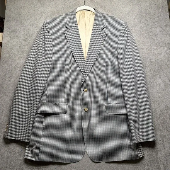 Orvis Sport Coat Blazer Blue Checked Wool Tailored Made USA Men's 44L